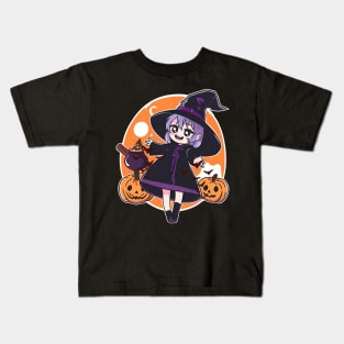 Halloween Holiday with Witchcraft Chibi anime Character Design Kids T-Shirt